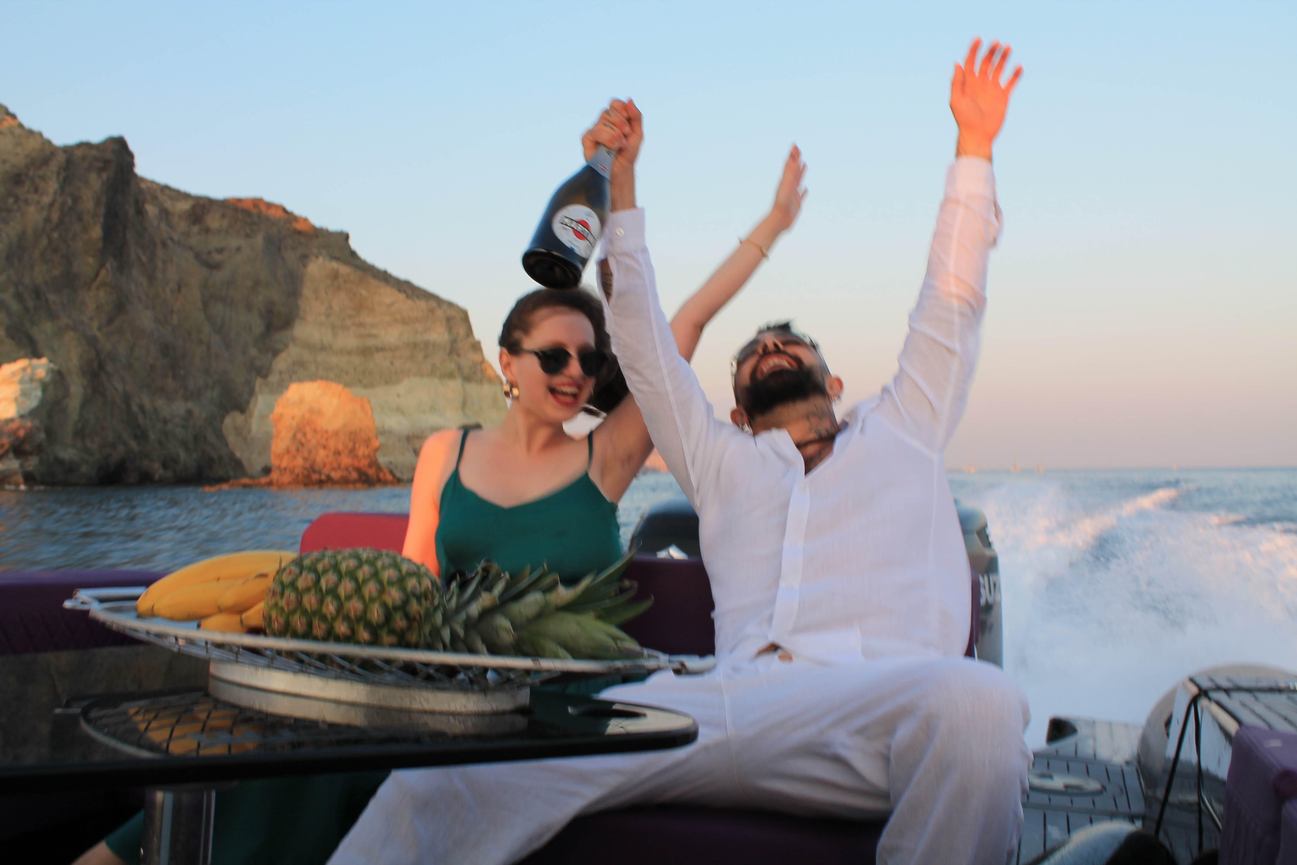 two guests having fun on our boat